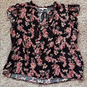 Rose & Olive Black and Pink Floral Blouse